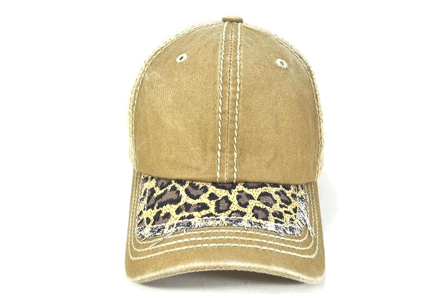 044-Pigment cap with leopard visor-khaki
